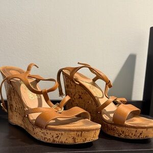 Salvatore Ferragamo Tan Leather Wedges